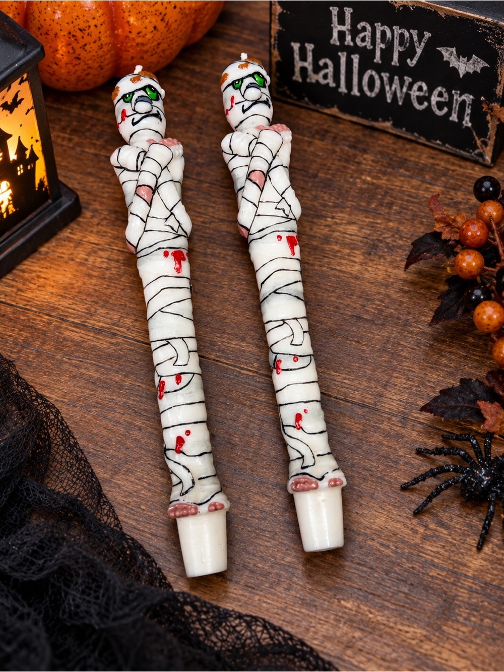 Vintage Russ Mummy Halloween Taper Candles Set of 2 Scary Funny Original Box